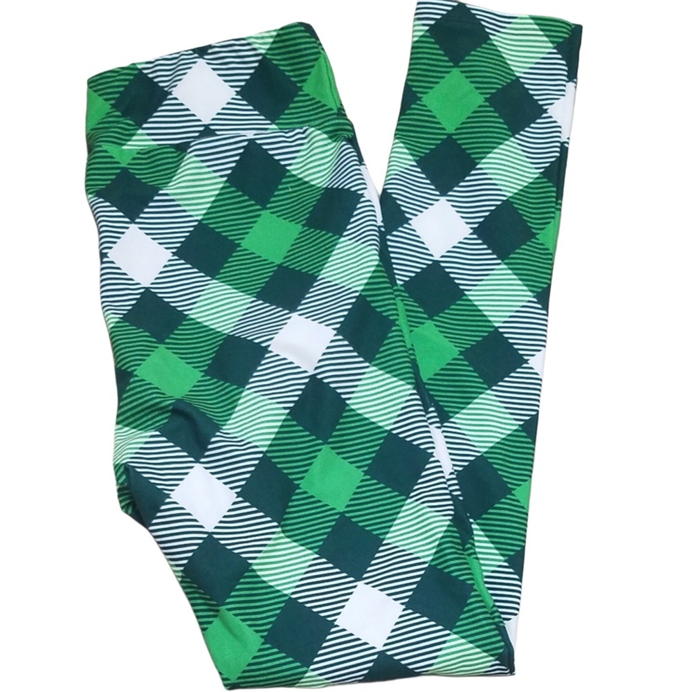 🍀 Karmen Anne Checkered Plaid Yoga Waist Leggings St. Patty's Day